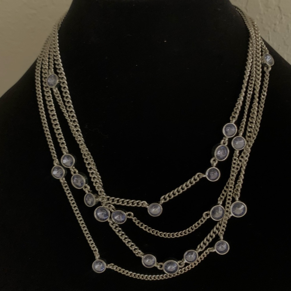 Silver and blue multi-chain necklace